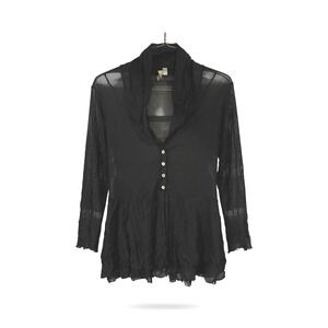 Comfy USA Women Black Mesh Cowl Neck Tunic Top Small Cottagecore Sheer Lagenlook